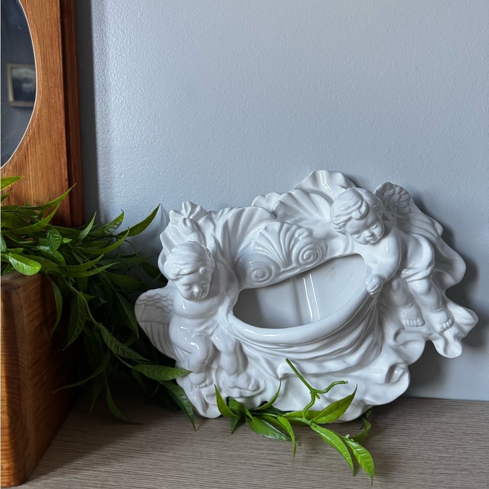 Elegant White Cherub Wall Pocket